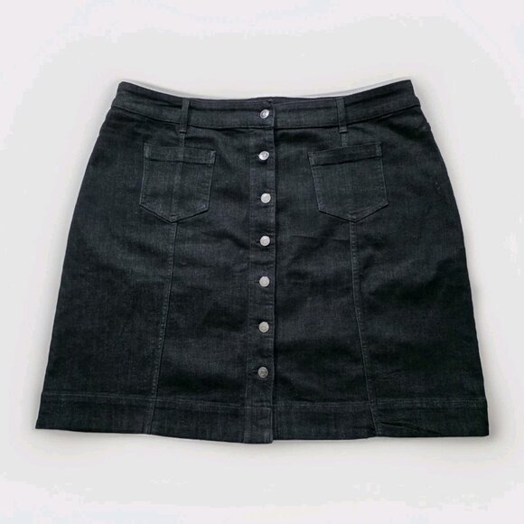 Chaps Denim Skirt Womens 20W Black Button Front Pockets Stretch Grunge Plus Size - Picture 8 of 15